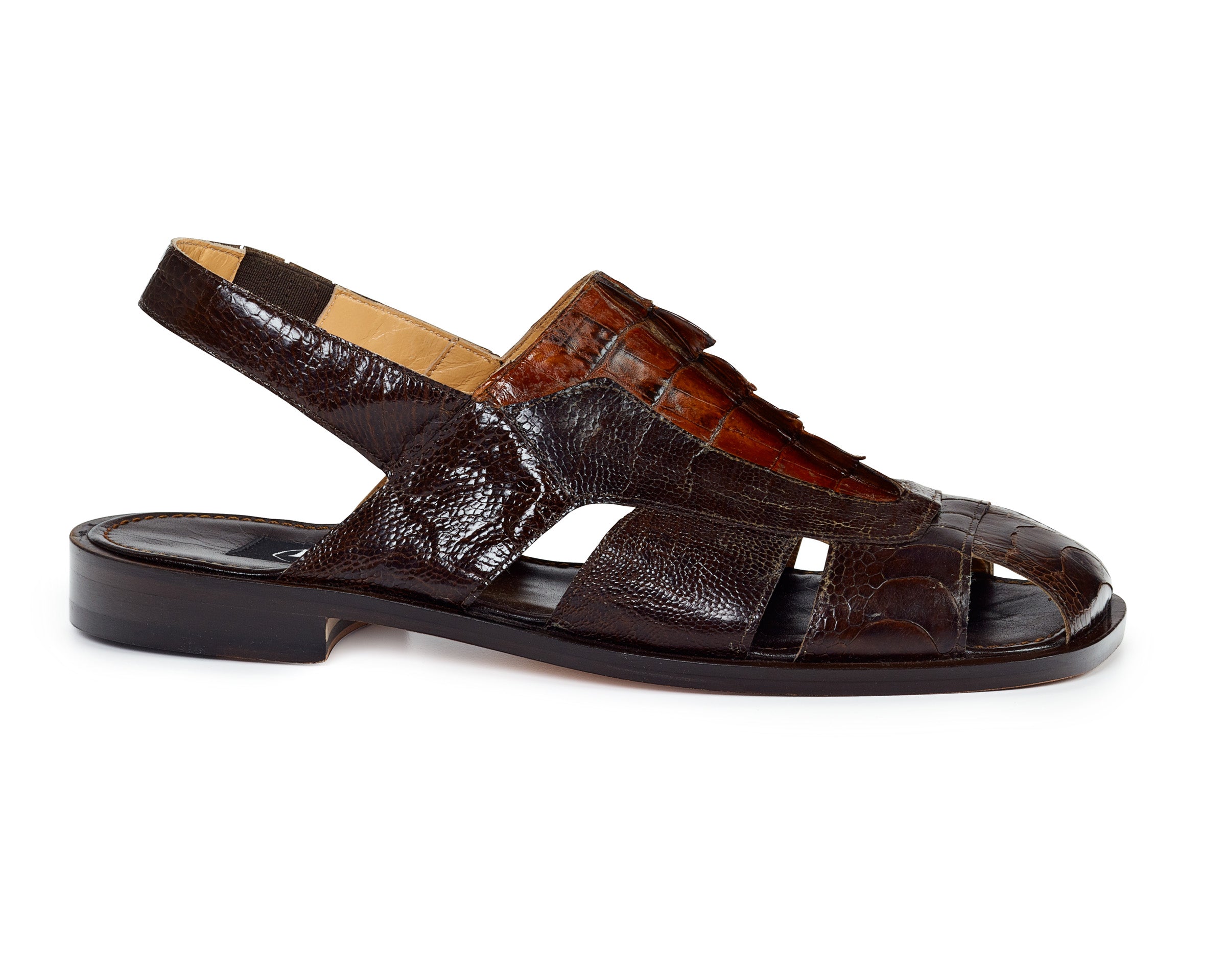 Mauri 1867 Brown/Camel Chimera Ostrich Leg & Hornback Sandals - Dudes Boutique