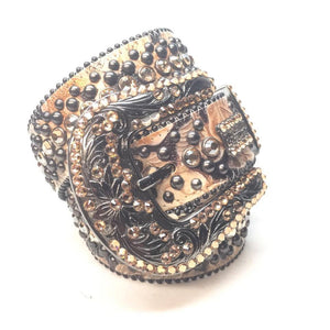 b.b. Simon Tan Double Studded Crystal Belt - Dudes Boutique