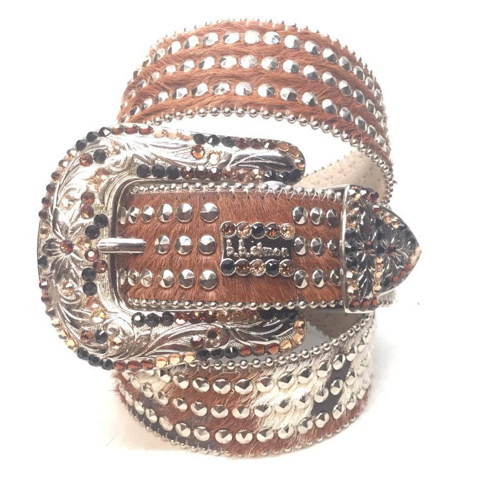B.B. Simon horse hair belt b. b. Simon Brown Leather/ horse hair Swarovski Crystal Belt  main image 2
