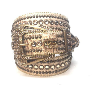 b.b. Simon Gold Cream Double Studded Crystal Belt - Dudes Boutique