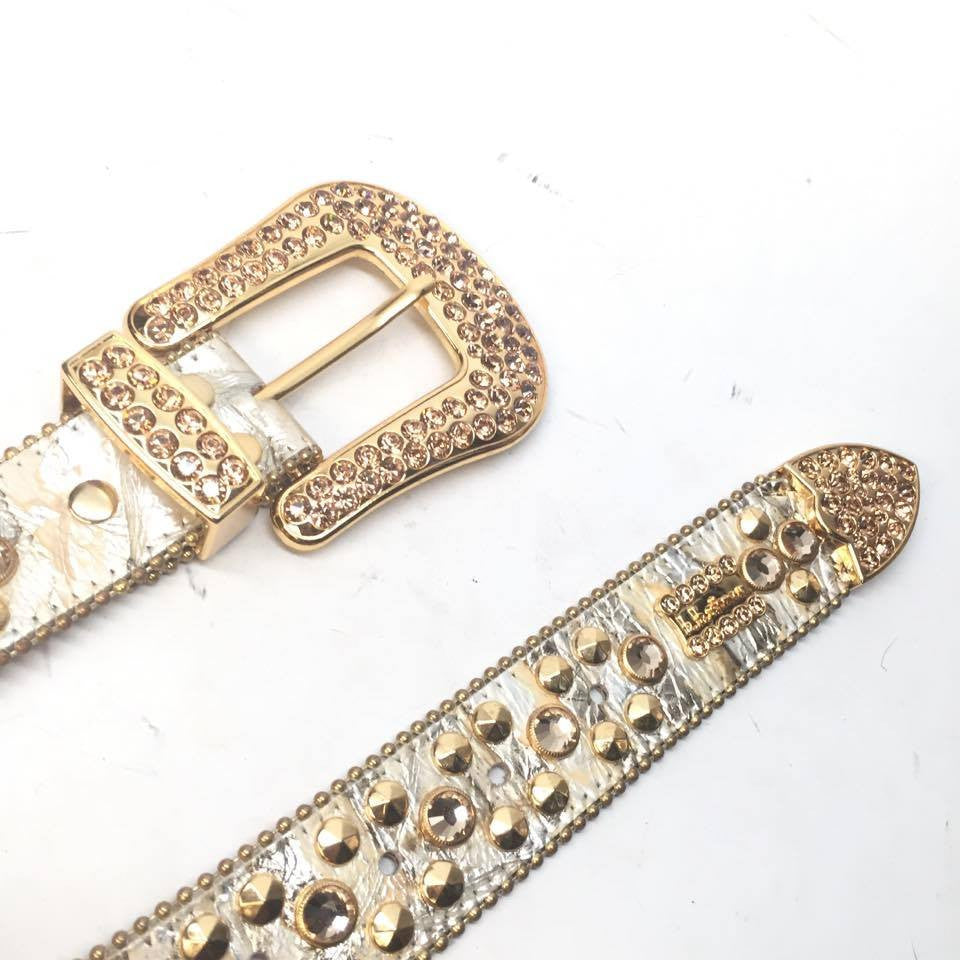 b.b. Simon Gold Double Studded Crystal Belt - Dudes Boutique