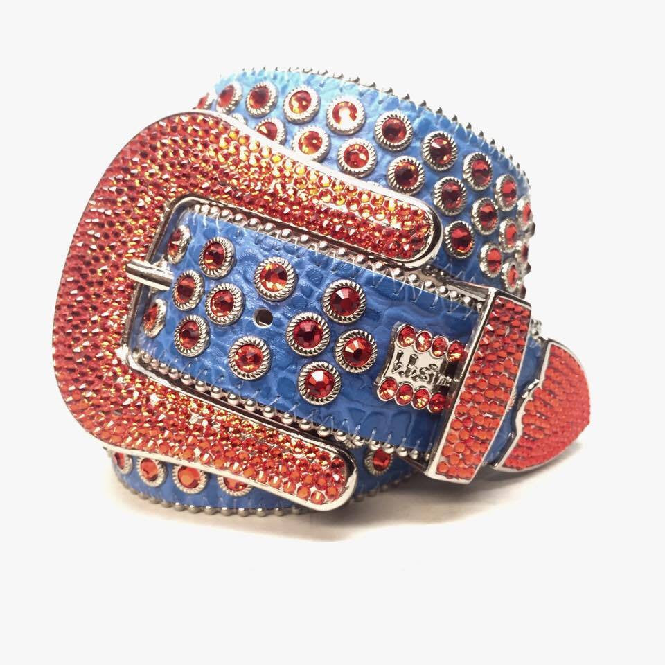 b.b. Simon Red Blue 3-row Crystal Belt - Dudes Boutique