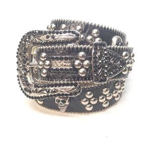 b.b. Simon Studded Skull Heads Crystal Belt - Dudes Boutique