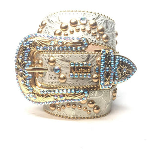 b.b. Simon Sky Gold Light Blue Crystal Belt - Dudes Boutique
