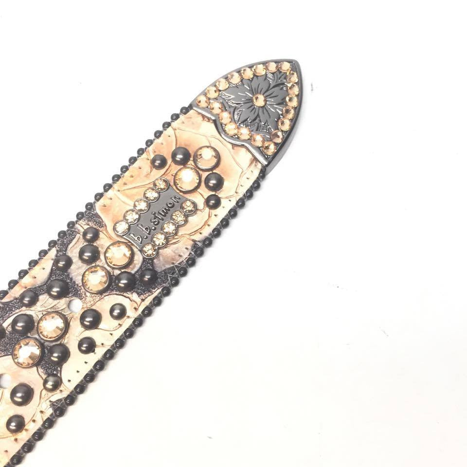 b.b. Simon Tan Double Studded Crystal Belt - Dudes Boutique