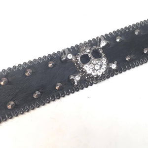 b.b. Simon "Double Studded Skull Pony Hair" Crystal Belt - Dudes Boutique