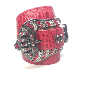 b.b. Simon "Peppermint Red Croc" Swarovski Crystal Belt - Dudes Boutique