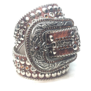 b.b. Simon "Chocolate Leather" Crystal Belt - Dudes Boutique