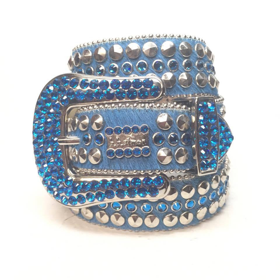 b.b. Simon Pony Hair Blue Crystal Belt - Dudes Boutique