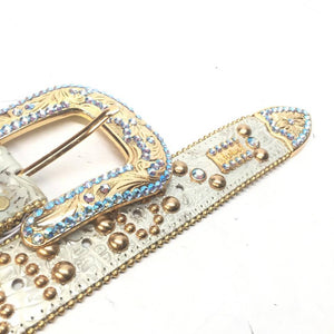b.b. Simon Sky Gold Light Blue Crystal Belt - Dudes Boutique