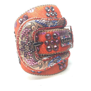 b.b. Simon Orange Multicolored Pony Hair Crystal Belt - Dudes Boutique