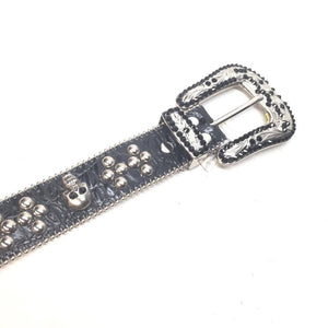 b.b. Simon Studded Skull Heads Crystal Belt - Dudes Boutique