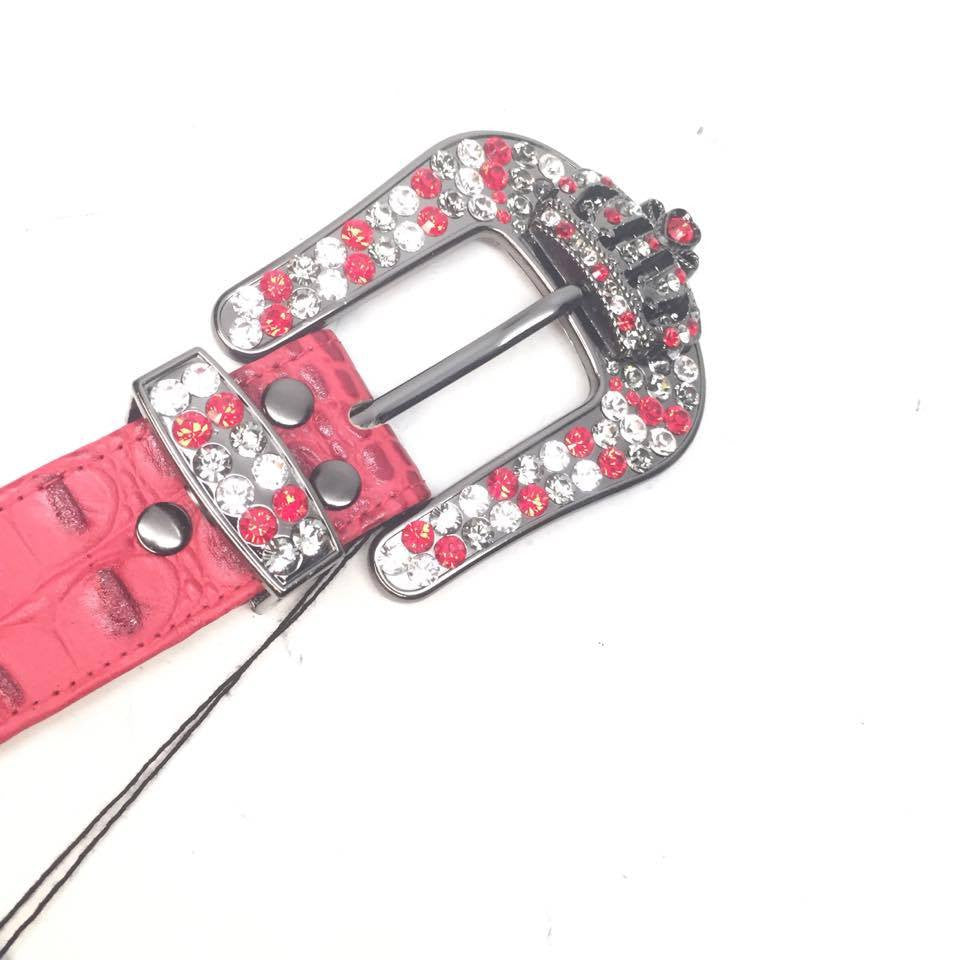 b.b. Simon "Peppermint Red Croc" Swarovski Crystal Belt - Dudes Boutique