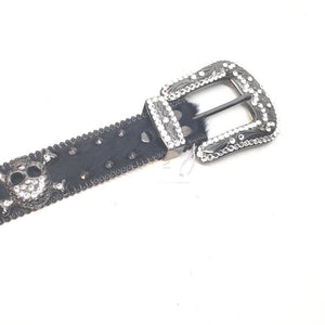 b.b. Simon "Double Studded Skull Pony Hair" Crystal Belt - Dudes Boutique