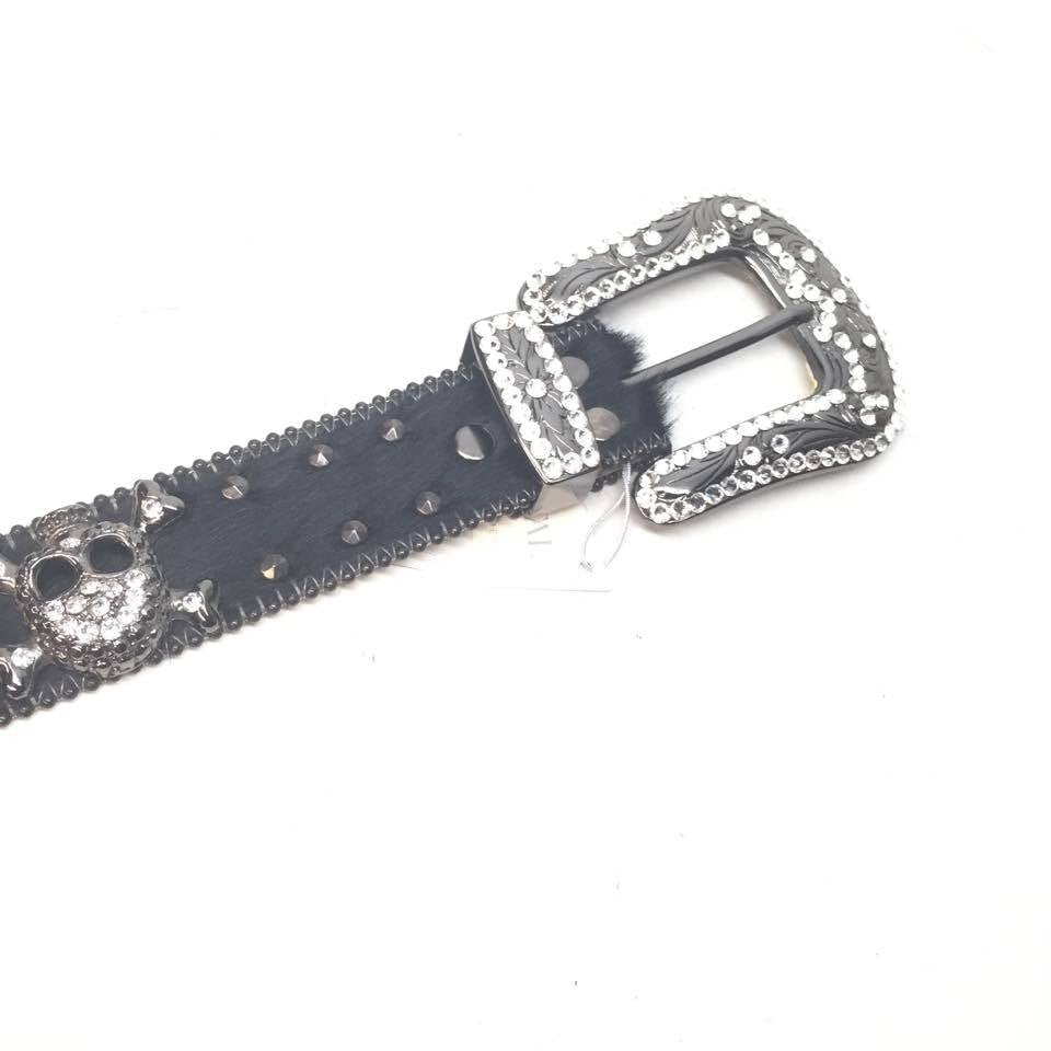 b.b. Simon "Double Studded Skull Pony Hair" Crystal Belt - Dudes Boutique