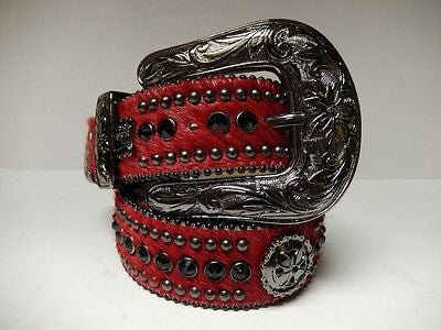 b.b. Simon Black Red Pony Hair Crystal Belt