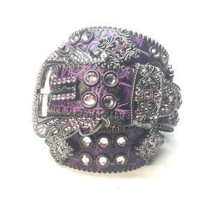 b.b. Simon Purple Double Row Croco Crystal Belt - Dudes Boutique