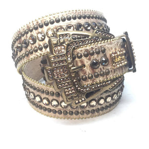 b.b. Simon Gold Cream Double Studded Crystal Belt - Dudes Boutique