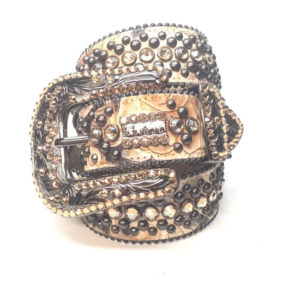 b.b. Simon Tan Double Studded Crystal Belt - Dudes Boutique