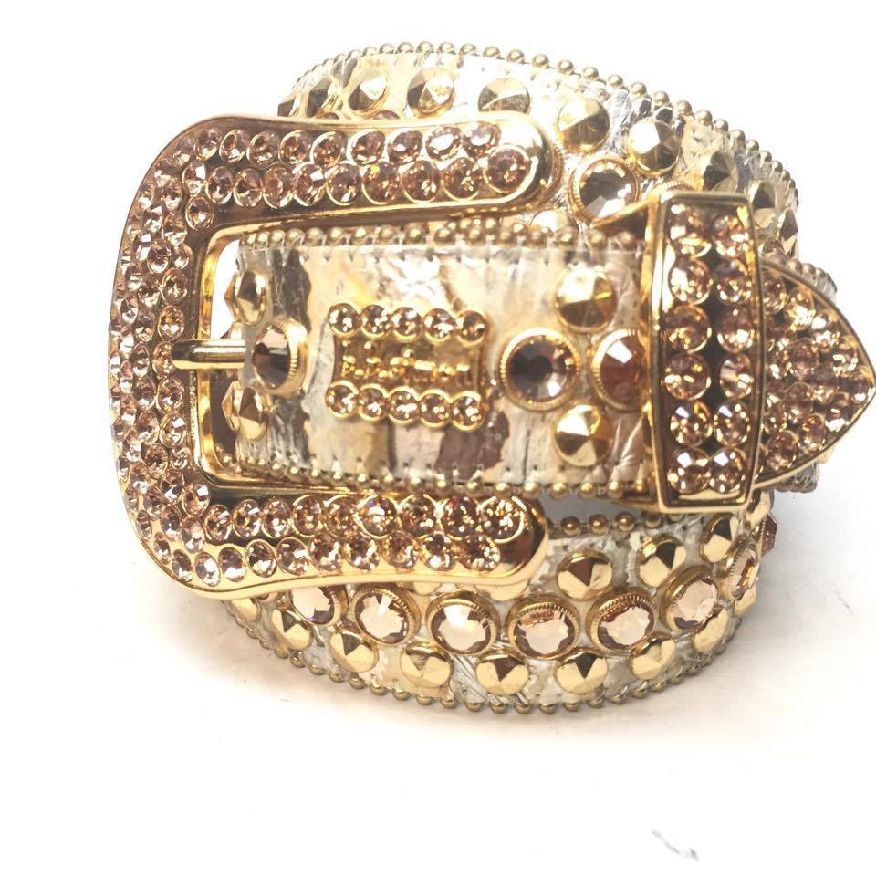 b.b. Simon Gold Double Studded Crystal Belt – Dudes Boutique display picture 3
