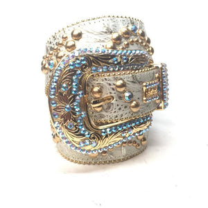 b.b. Simon Sky Gold Light Blue Crystal Belt - Dudes Boutique