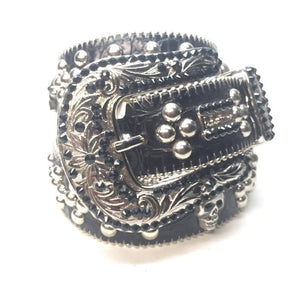 b.b. Simon Studded Skull Heads Crystal Belt - Dudes Boutique