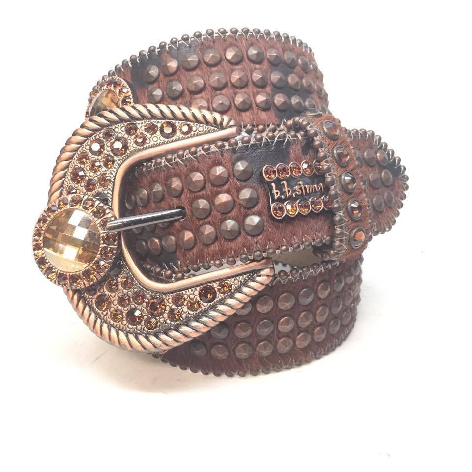 b.b. Simon Triple Studded Bronze Crystal Belt - Dudes Boutique