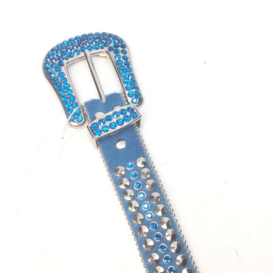 b.b. Simon Pony Hair Blue Crystal Belt - Dudes Boutique