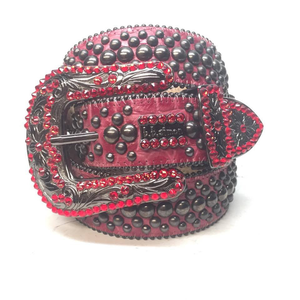 BB Simon Swarovski Crystal Red Leather Belt 36 XXL New