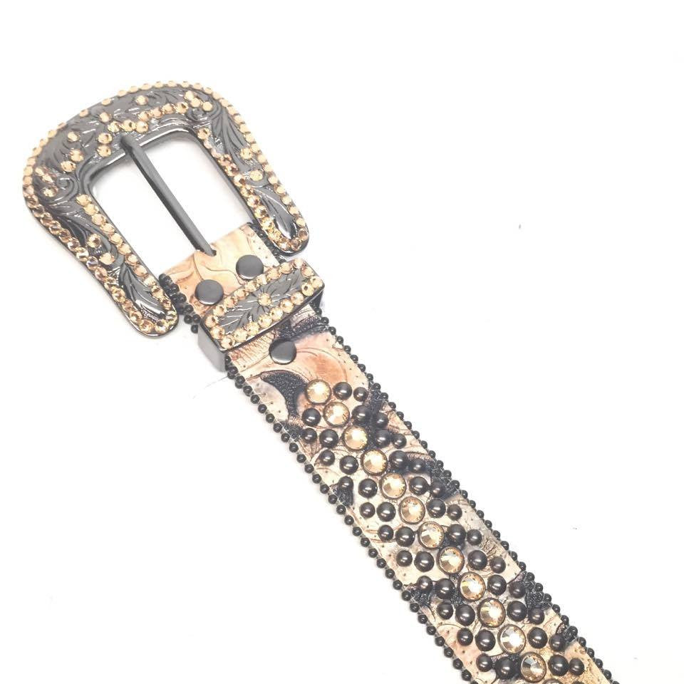 b.b. Simon Tan Double Studded Crystal Belt - Dudes Boutique