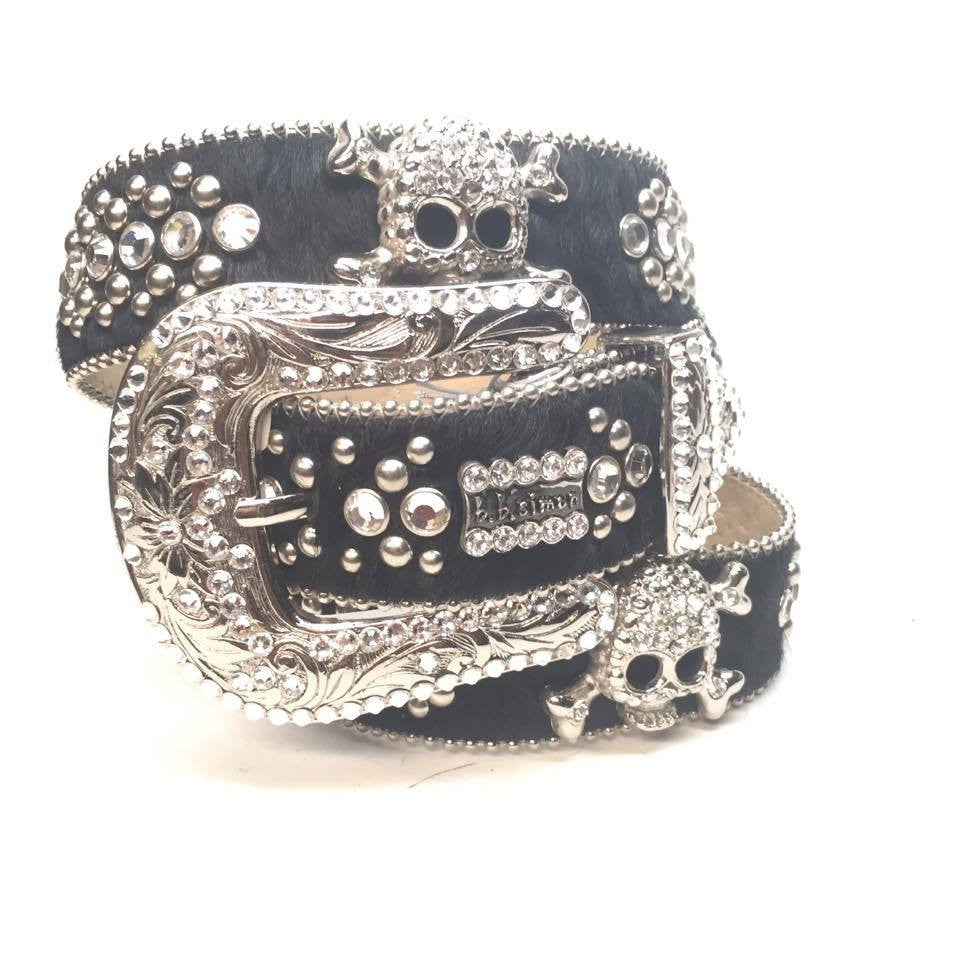 b.b. Simon "Skull Pony Hair" Crystal Belt - Dudes Boutique