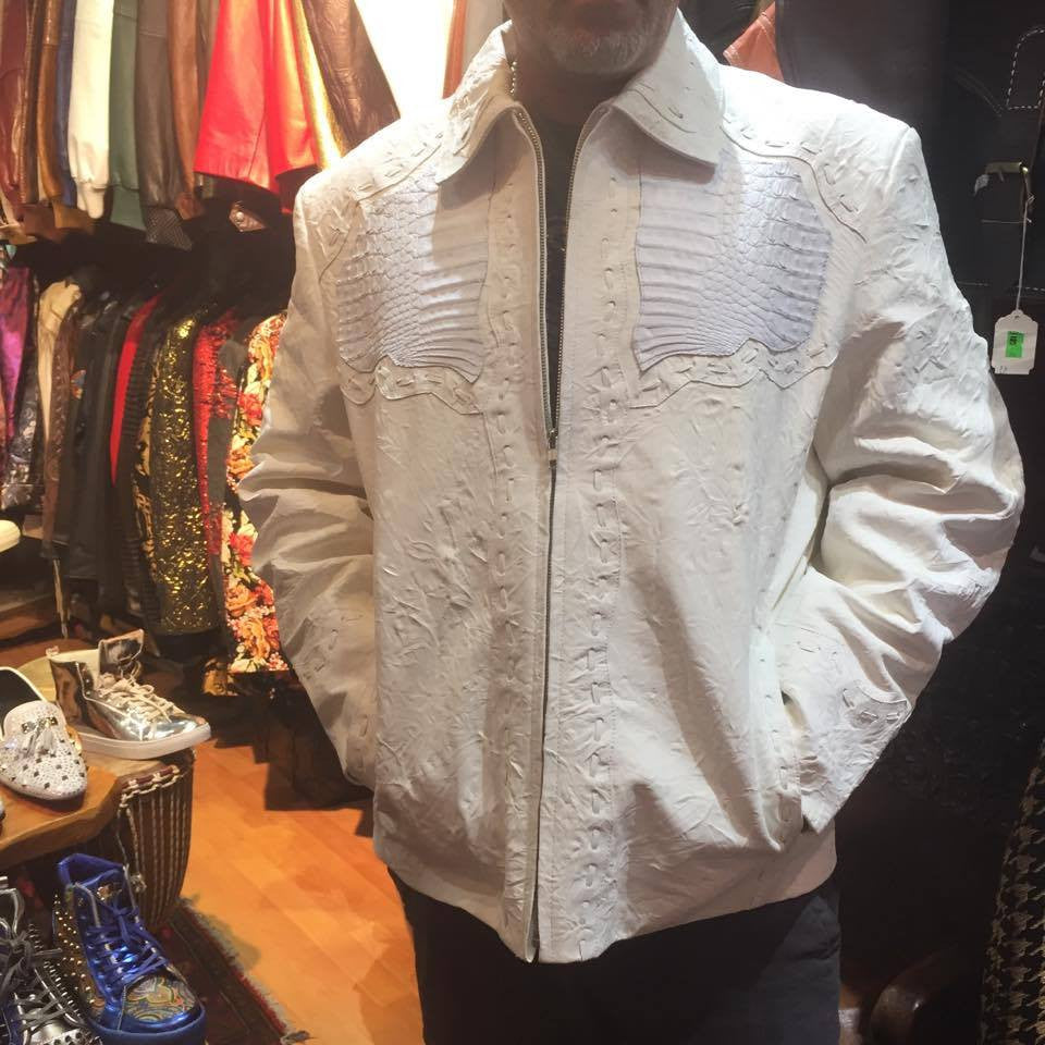 Safari Men's Laced Alligator/Washed Lambskin Bomber Jacket - Dudes Boutique