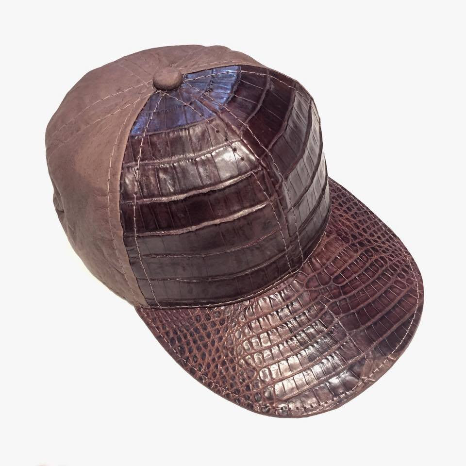 Chocolate Brown Alligator body/Ostrich skin Strap-back Hat - Dudes Boutique