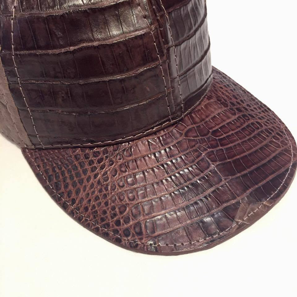 Chocolate Brown Alligator body/Ostrich skin Strap-back Hat - Dudes Boutique