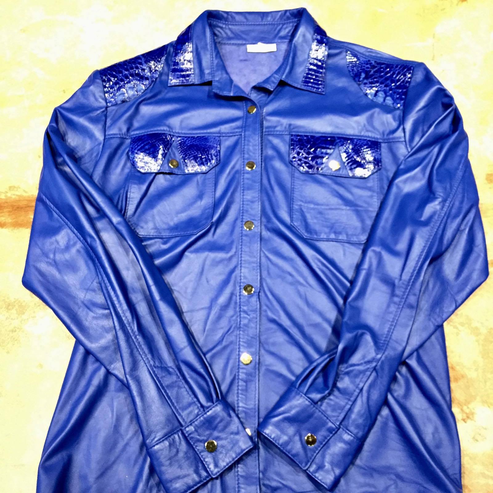 Kashani Royal Blue Alligator/Lambskin Button-Up Shirt - Dudes Boutique