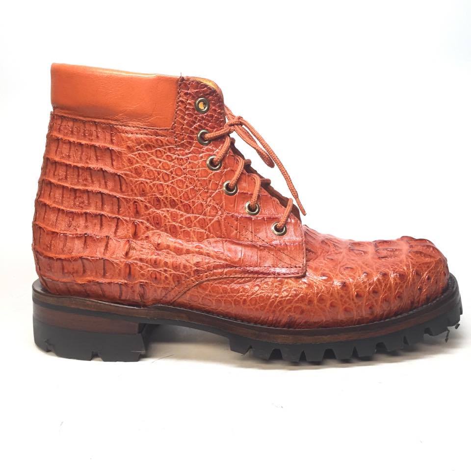 Safari Cognac Exotic Men's All-Over Hornback Combat Boots - Dudes Boutique