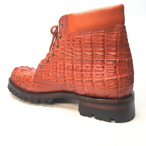 Safari Cognac Exotic Men's All-Over Hornback Combat Boots - Dudes Boutique