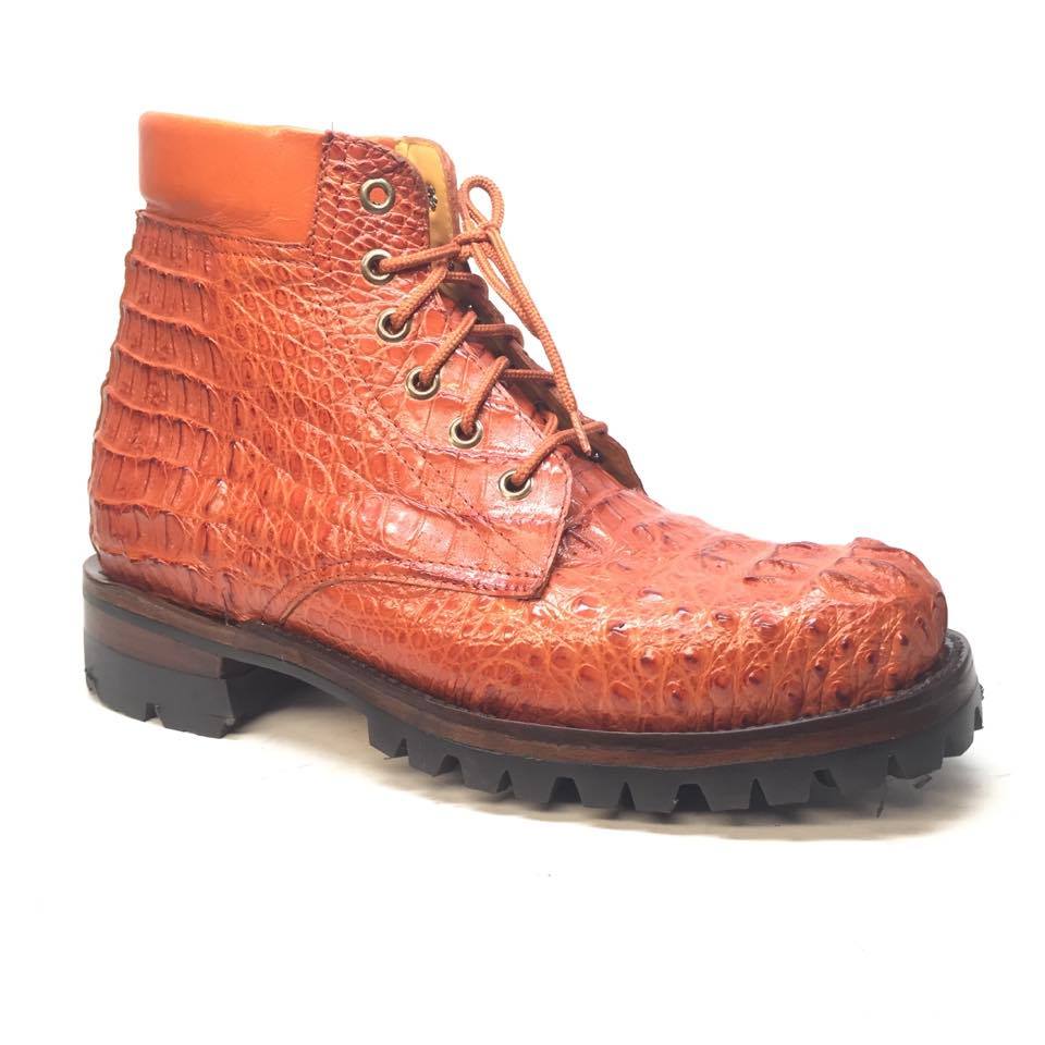 Safari Cognac Exotic Men's All-Over Hornback Combat Boots - Dudes Boutique
