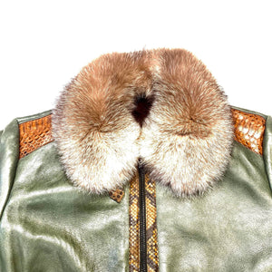 Barya NewYork Olive Cognac Python Fox Shearling Bomber Jacket - Dudes Boutique