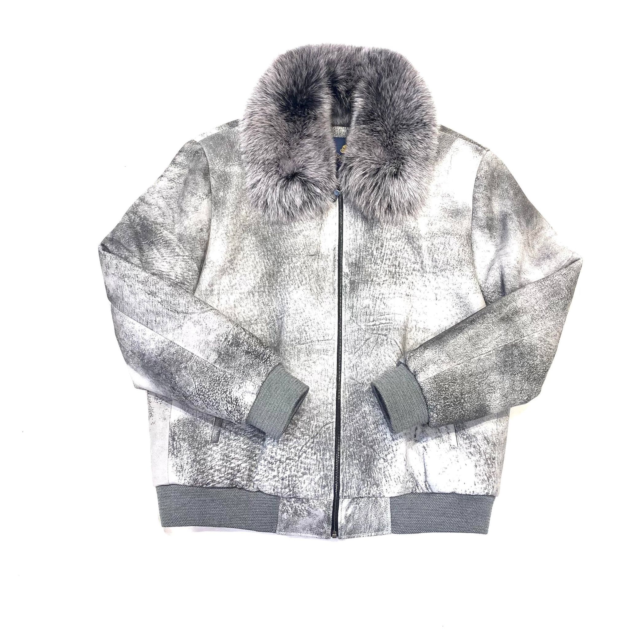 Barya NewYork Grey Fox Fur Collar Shearling Jacket - Dudes Boutique