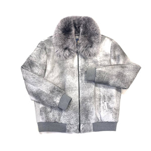 Barya NewYork Grey Fox Fur Collar Shearling Jacket - Dudes Boutique