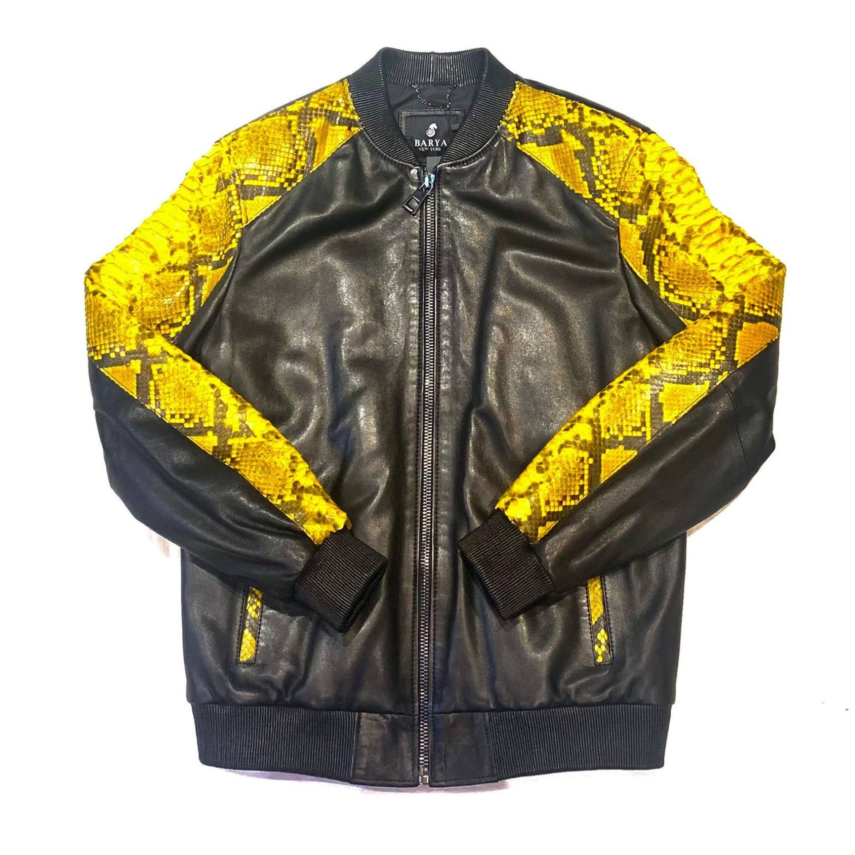 Barya NewYork Black-Yellow Python/ Lambskin Biker Jacket - Dudes Boutique