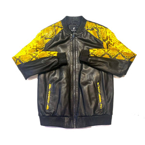 Barya NewYork Black-Yellow Python/ Lambskin Biker Jacket - Dudes Boutique