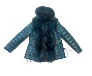 Barya NewYork Women Turquoise Lambskin Fox Fur Coat - Dudes Boutique