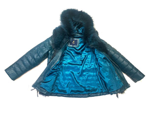 Barya NewYork Women Turquoise Lambskin Fox Fur Coat - Dudes Boutique