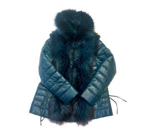 Barya NewYork Women Turquoise Lambskin Fox Fur Coat - Dudes Boutique