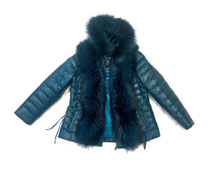 Barya NewYork Women Turquoise Lambskin Fox Fur Coat - Dudes Boutique