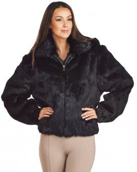 Winter Fur Women's Black Bomber Rabbit Fur Coat - Dudes Boutique