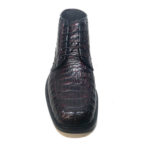 Los Altos Black Cherry Lace-Up Crocodile Dress Ankle Boots - Dudes Boutique