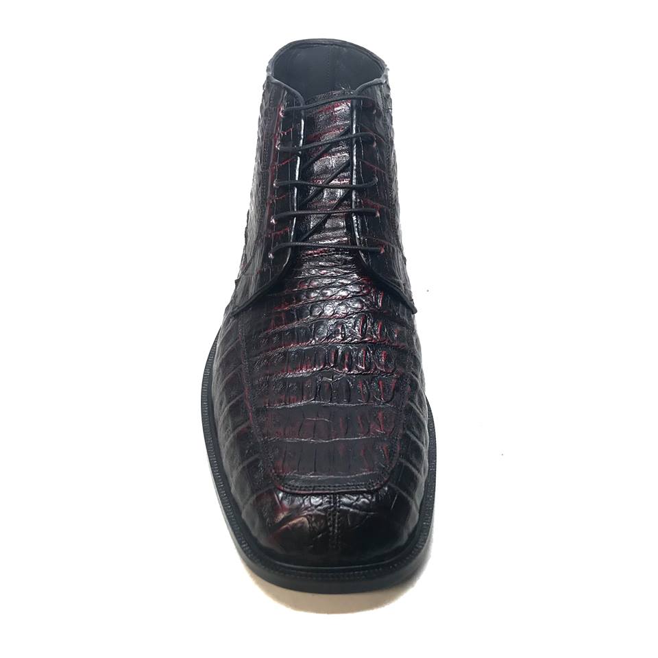 Los Altos Black Cherry Lace-Up Crocodile Dress Ankle Boots - Dudes Boutique